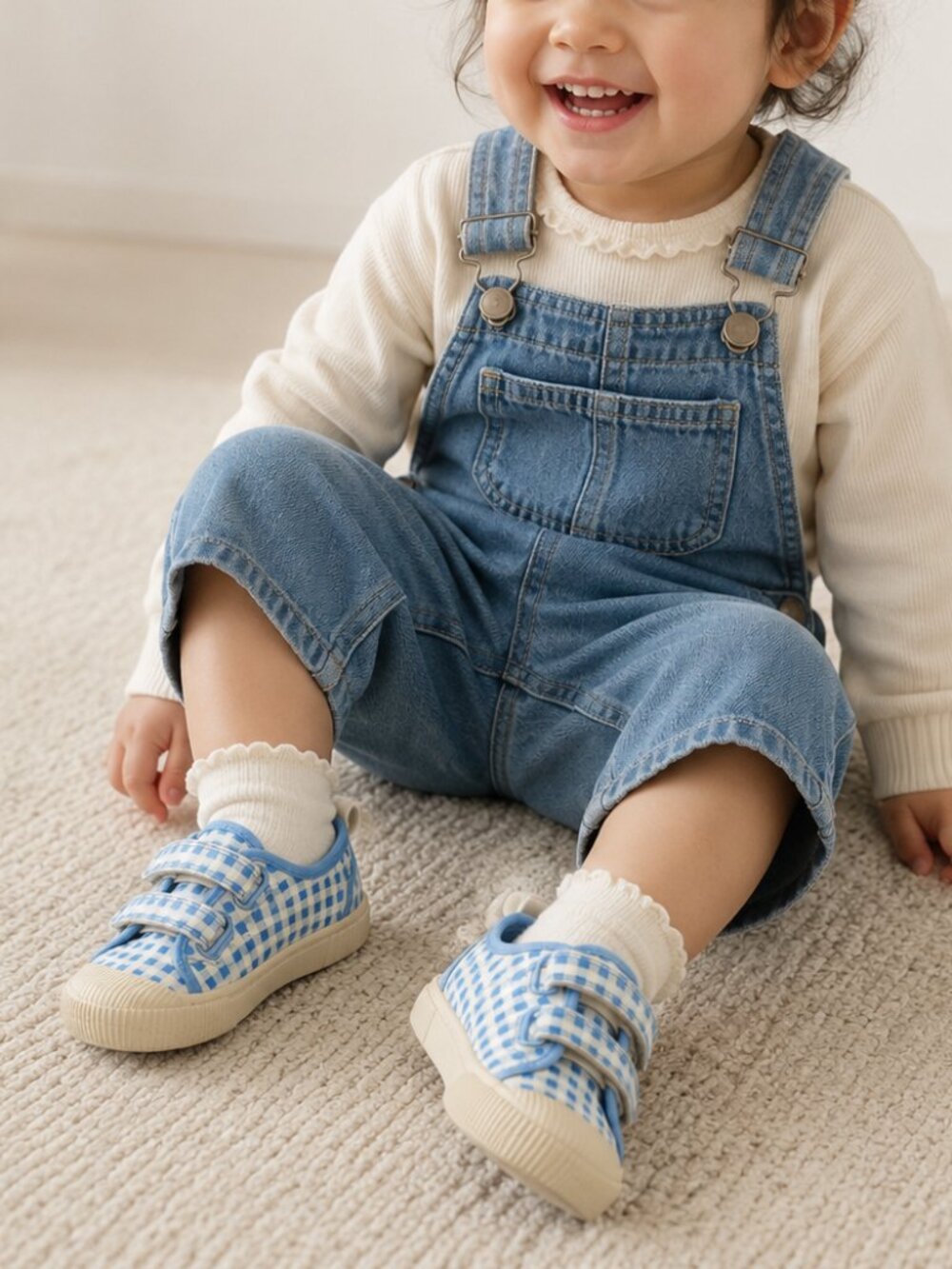 Cat & Jack Parker Toddler Shoes Size 10 Light Blue Gingham Hook Loop Sneakers
